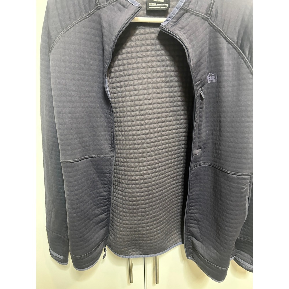 REI Co-op Mens Hyperaxis Grid Fleece Jacket Full Zip Blue Medium Hiking Layer - Picture 9 of 16